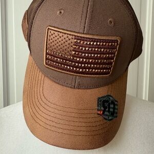 Brown American Flag Cap with Rhinestone Accents